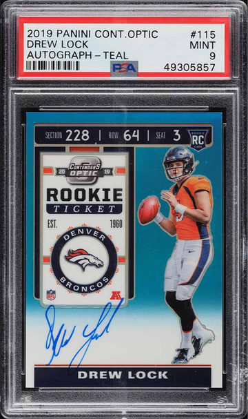 2019 PANINI CONTENDERS OPTIC TEAL DREW LOCK ROOKIE AUTO /149 #115 - PSA 9 MINT