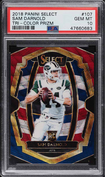 2018 Select Premier Level Tri-Color Prizm Sam Darnold ROOKIE /199 #107 - PSA 10