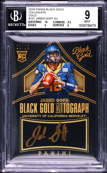 2016 Panini Black Gold Collegiate Gold Jared Goff ROOKIE AUTO /25 #101 - BGS 9