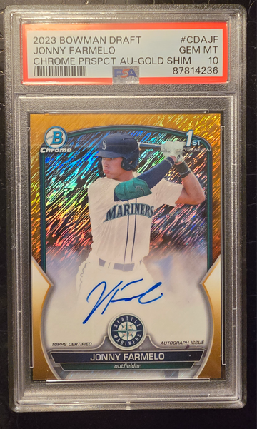 2023 Topps Bowman Draft 1st Jonny Farmelo Gold Shimmer Autograph /50 PSA 10 