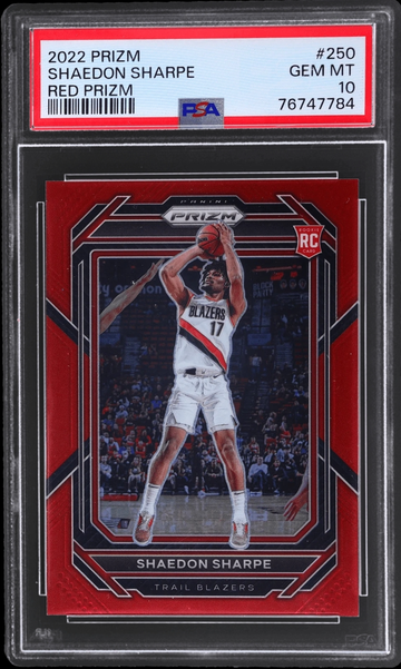 2022 Panini Prizm Shaedon Sharpe Rookie Red /299 PSA 10 Blazers