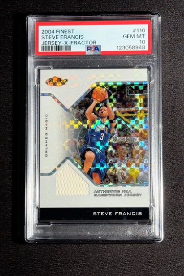 POP 1 - 2004 Finest STEVE FRANCIS X-FRACTOR /129 Game-Used Jersey PSA 10 Gem Mint 