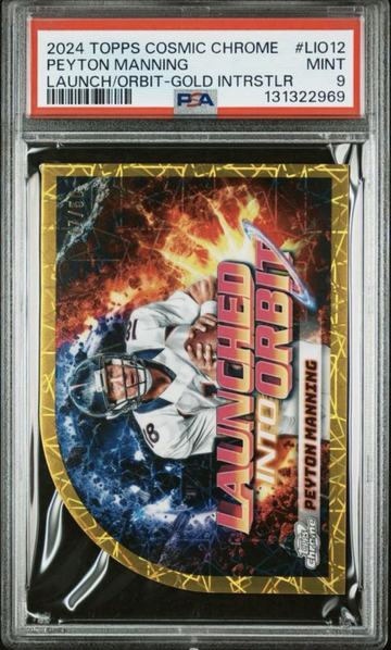 2024 Topps Cosmic Chrome Peyton Manning Launch Into Orbit Gold Interstellar PSA 9