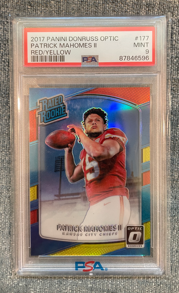 2017 Donruss Optic Rated Rookie Red and Yellow Prizm Patrick Mahomes (RC) - PSA 9