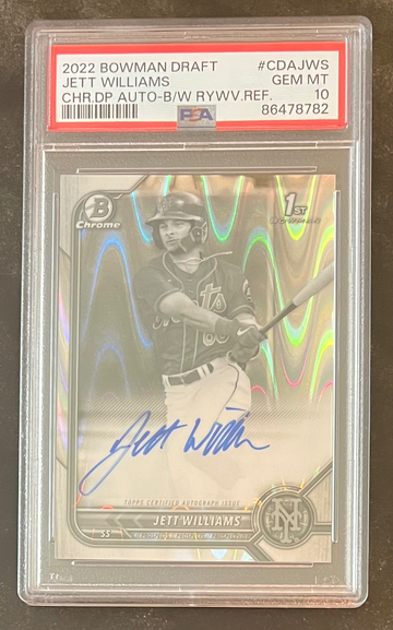 2022 Bowman Chrome Jett Williams Black White Raywave Reffractor Auto PSA 10