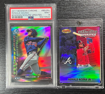 2020 Bowmans Best Refractor On Card Auto /60 Ronald Acuna Jr + 2017 Bowman Chrome Top 100 REF PSA 9
