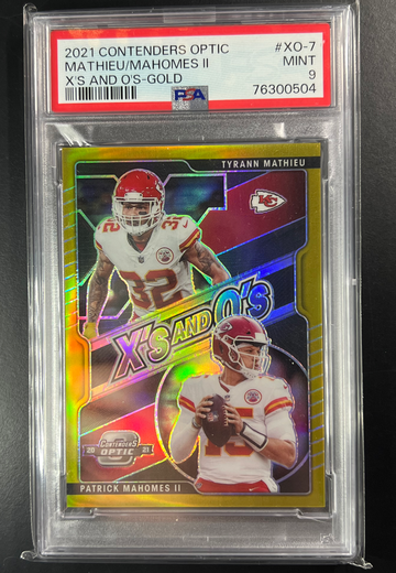 2021 Contenders Optic Patrick Mahomes Tyran Matthieu Xs And Os Gold /10 SP PSA 9