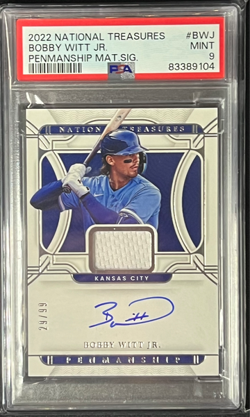 2022 National Treasures Bobby Witt Jr. Rookie Patch Auto /99 PSA 9 POP 5