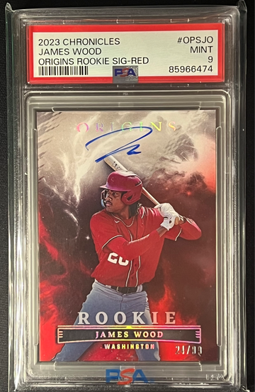 2023 James Wood Chronicles Origins Red Rookie Signature On Card Auto /99 PSA 9