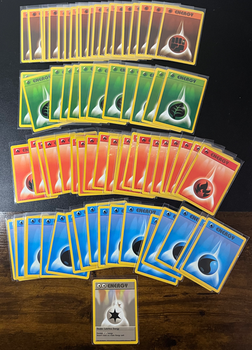 Lot Of 71 - 1999 VTG POKEMON BLUE RED ORANGE GREEN GREY ENERGY CARD BASIC