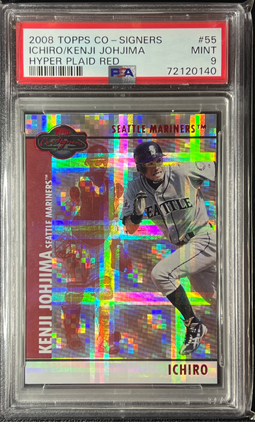 2008 Topps Co-Signers ICHIRO / JOHJIMA HYPER PLAID RED /100 SP #55 PSA 9