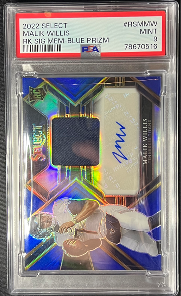 2022 MALIK WILLIS Select Rookie Signature Patch BLUE Prizm /75 PSA 9