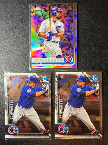 2- 2016 Bowman Chrome Kyle Schwarber Rookie Card Lot + 2019 Topps Chrome Refractor