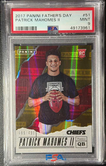 2017 Panini Fathers Day - #51 Patrick Mahomes 112/499 Silver Rookie Prizm PSA 9