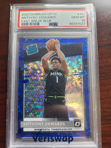 2020 Donruss Optic Anthony Edwards Fast Break Blue /50 PSA 10