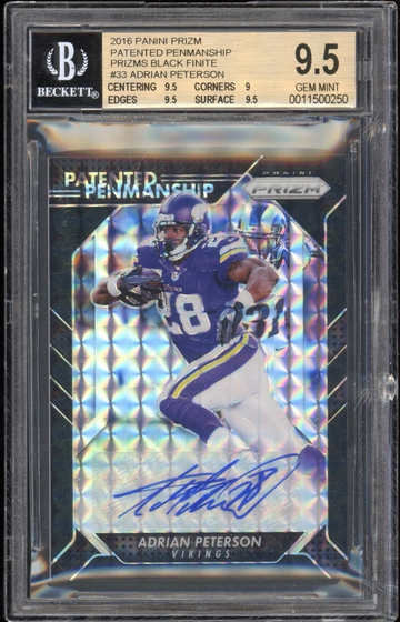 2016 Prizm Adrian Peterson Patented Penmanship Black Finite Prizm 1/1 BGS 9.5