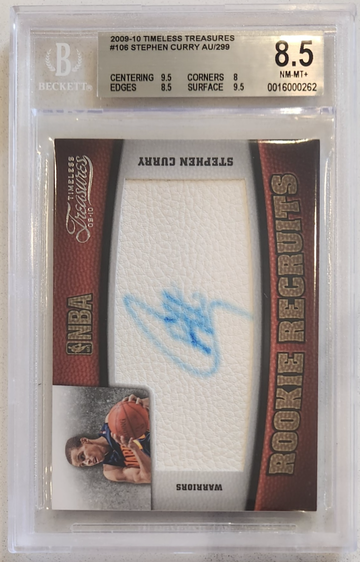 2009-10 Panini Timeless Treasures Stephen Curry Rookie Recruits RPA Rookie BGS 8.5 NM-MT+ /299