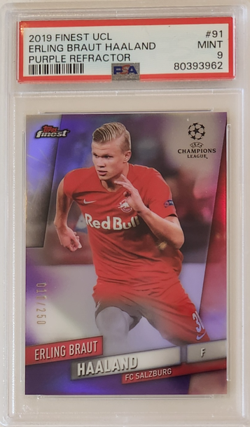 TOPPS FINEST UEFA CHAMPIONS LEAGUE ERLING HAALAND /250 PSA 9 RC SSP