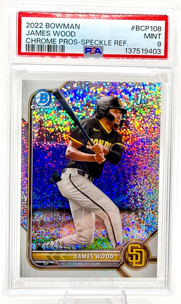 2022 Bowman Chrome Prospects Speckle Refractor #BCP108 James Wood /299 PSA 9 Mint 1st Bowman Padres