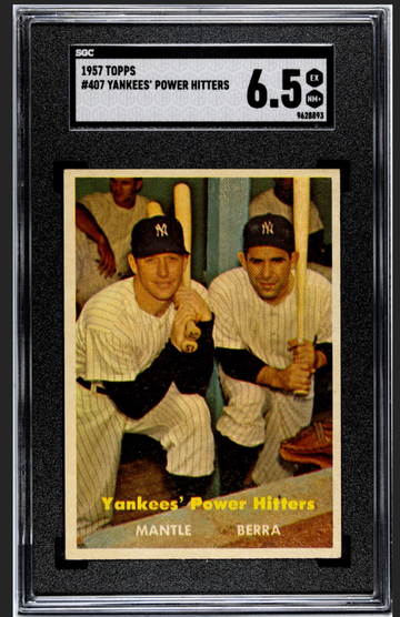 Topps 1957 Yankees' Power Hitters #407 Mickey Mantle Yogi Berra SGC 6.5 Yankees