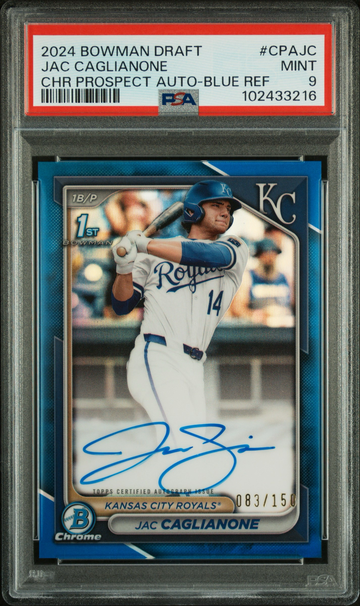2024 Bowman Draft Jac Caglianone 1st Bowman Blue Refractor autograph #’d 083/150 PSA 9!
