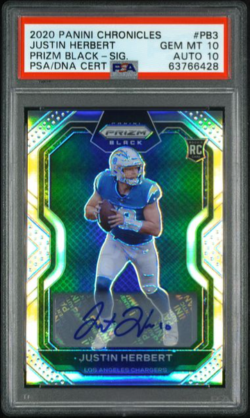 2020 Panini Chronicles Prizm Black Signatures Justin Herbert PSA 10