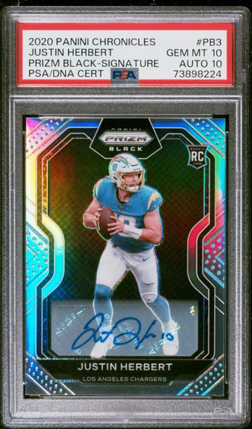 2020 Panini Chronicles Prizm Black Signatures Justin Herbert PSA 10