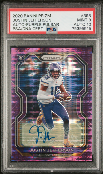 2020 Panini Prizm Autograph Purple Pulsar Justin Jefferson PSA 9/10