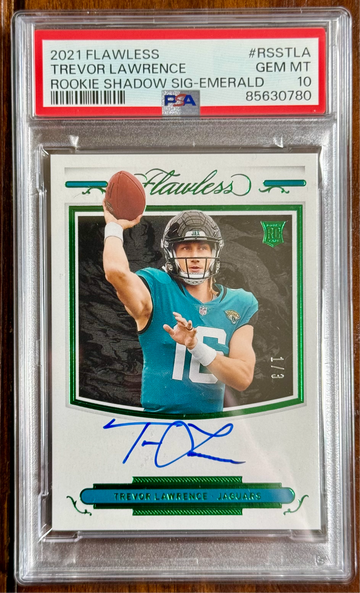 2021 Panini Flawless Trevor Lawrence Rookie Shadow Signatures Emerald PSA 10