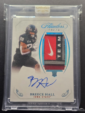 2022 Collegiate Flawless Breece Hall nike logo tag patch Auto Rookie 1/1!