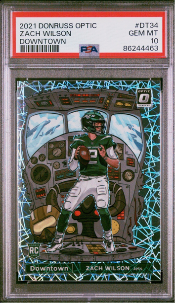 Panini 2021 Donruss Optic Football Zach Wilson Jets Downtown RC #DT-34 PSA 10