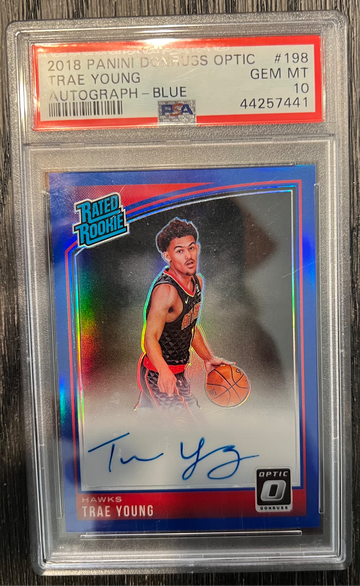 2018 Panini Donruss Optic #198 Trae Young Autograph Blue /49 PSA 10