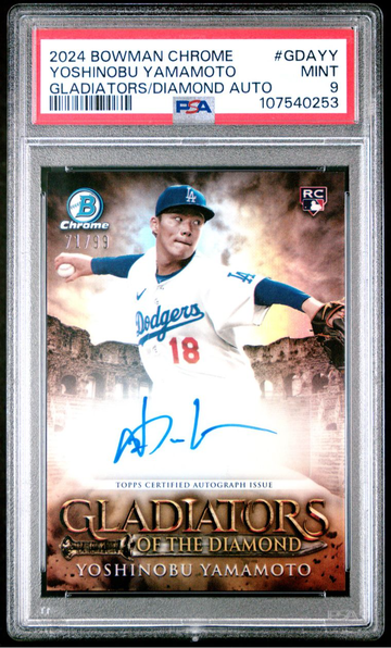 2024 Bowman Chrome - Yoshinobu Yamamoto - Gladiators Of The Diamond Auto PSA 9 Mint #'d 71/99