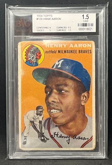 1954 Topps #128 Hank Aaron BVG 1.5 with 9 Centering