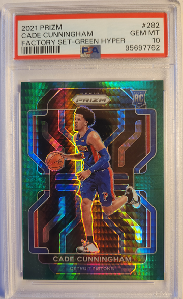 2021 Panini Prizm Green HYPER Prizm Rookie Card PSA 10 GEM MINT #282 POP 2 Cade Cunningham 
