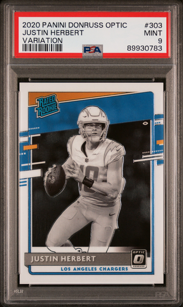 2020 Donruss Optic Justin Herbert Variation RC Rookie SP #303 PSA 9 Chargers
