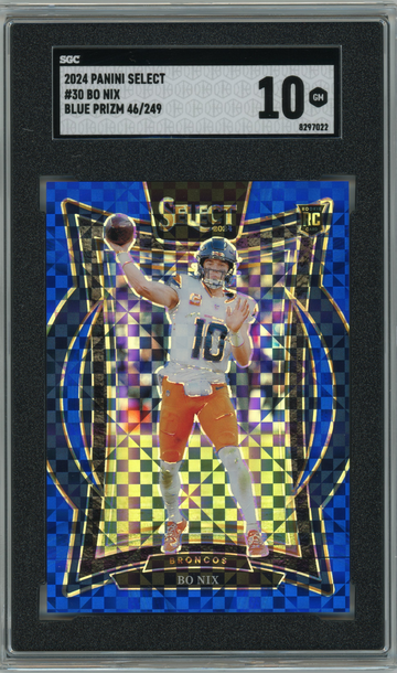 2024 Panini Select Concourse Bo Nix Blue Prizm /249 RC #30 SGC 10