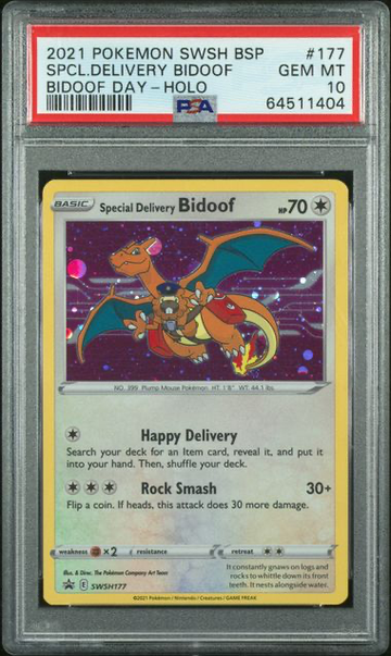 2021 Pokemon SWSH BSP Bidoof Day #177 Special Delivery Bidoof - Holo PSA 10