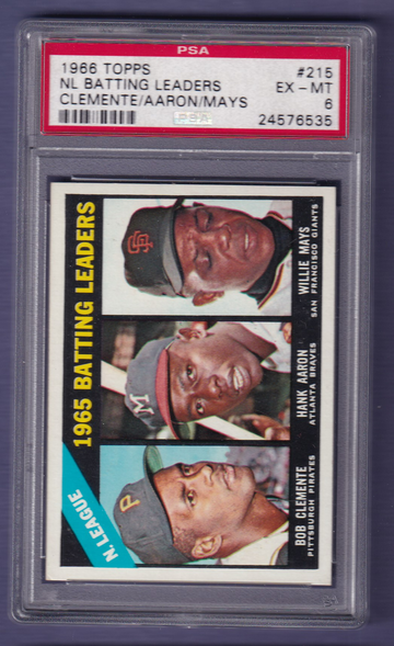 1966 Topps #215 NL Batting Ldrs Clemente/Aaron/Mays PSA 6