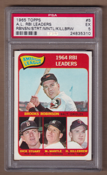 1965 Topps #5 AL RBI Leaders Mantle/Killebrew PSA 5