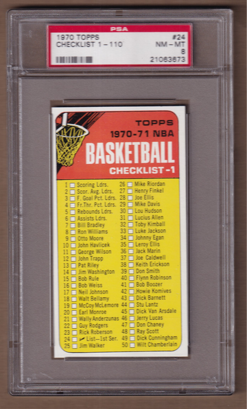 1970 Topps Basketball #24 Checklist 1-110 PSA 8