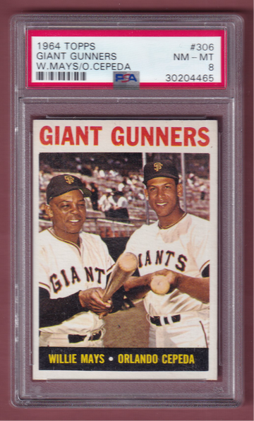 1964 Topps #306 Giant Gunners Mays/Cepeda PSA 8