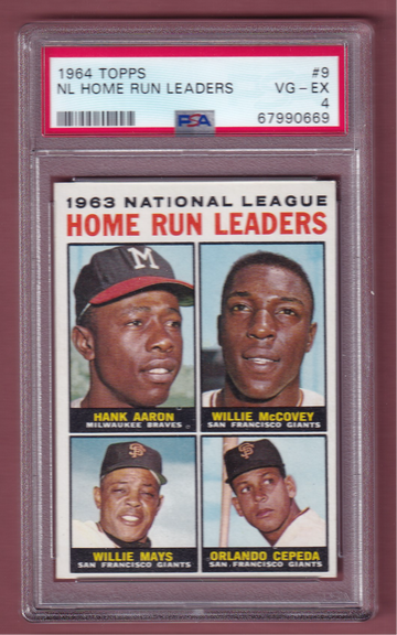 1964 Topps #9 NL HR Leaders Aaron/Mays PSA 4