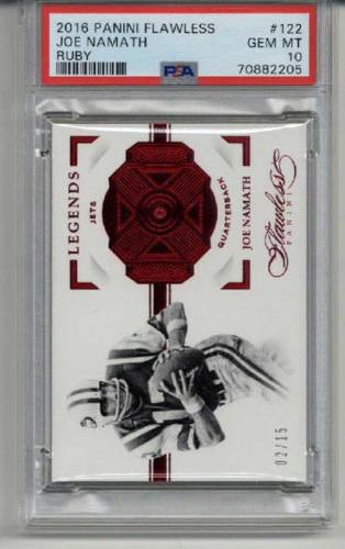 2016 PANINI FLAWLESS RUBY #122 JOE NAMATH NEW YORK JETS LE 02/15 PSA 10