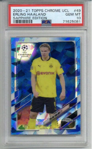 2020-21 TOPPS CHROME UCL SAPPHIRE EDITION #49 ERLING HAALAND PSA 10 LOW POP RARE