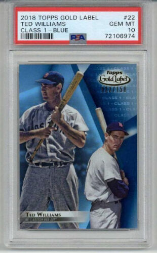 2018 TOPPS GOLD LABEL CLASS 1 BLUE #22 TED WILLIAMS LE /150 RED SOX PSA 10