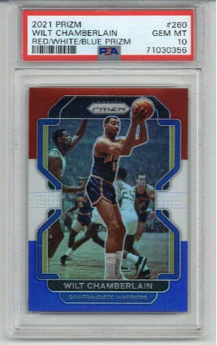 2021 PANINI RED WHITE BLUE PRIZM #260 WILT CHAMBERLAIN WARRIORS PSA 10 LOW POP