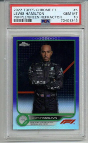 2022 TOPPS CHROME F1 PURPLE/GREEN REFRACTOR LEWIS HAMILTON PSA 10 LOW POP