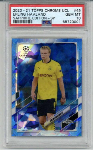 2020-21 TOPPS CHROME UCL SAPPHIRE EDITION SP #49 ERLING HAALAND PSA 10 LOW POP