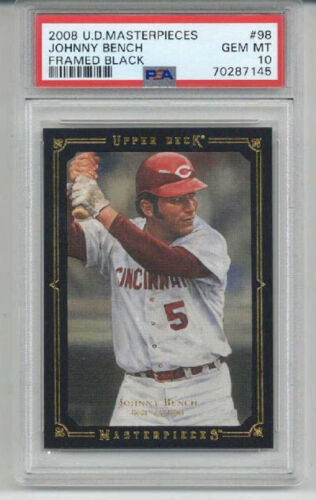 2008 UPPER DECK MASTERPIECES FRAMED BLACK #98 JOHNNY BENCH REDS PSA 10 LOW POP